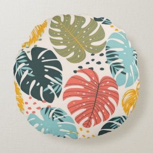 Coussins Ronds Magnifique Feuille de Monstère Tropical