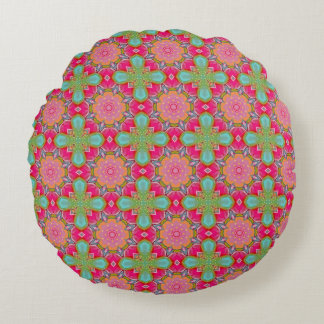 Coussins Ronds Magnifique floral rose chaud et vert