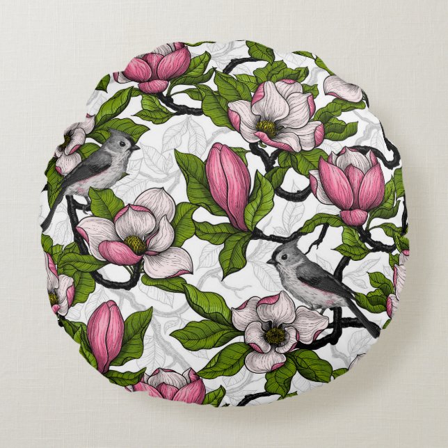 Coussins Ronds Magnolia en floraison et tireur (Devant)
