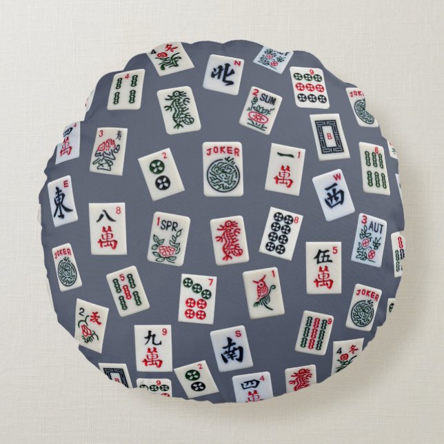 Coussins Ronds MahJongg mosaïques design sur bleu foncé (Devant)