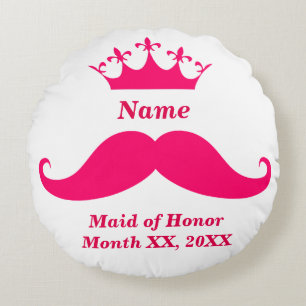 Coussins Ronds Maid of Honor Pink Mustache Round Throw Pillow