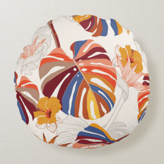 Coussins Ronds Main florale tropicale brillante tirée