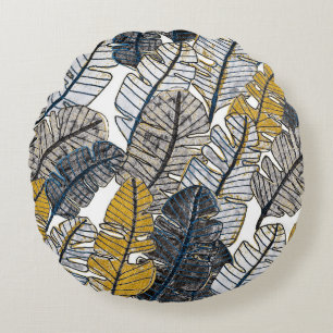 Coussins Ronds Main tirée : Feuilles tropicaux