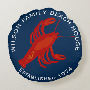 Coussins Ronds Maison de plage de la famille du homard rouge rond