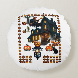 Coussins Ronds Maison hantée épouvantable Halloween Motard citr