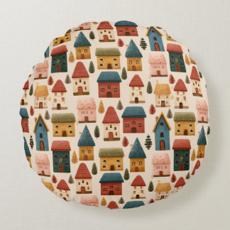 Coussins Ronds Maisons de Noël rustiques festives motif sans cout