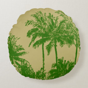 Coussins Ronds Makena Beach Hawaiian Sketchy Palms Reversible