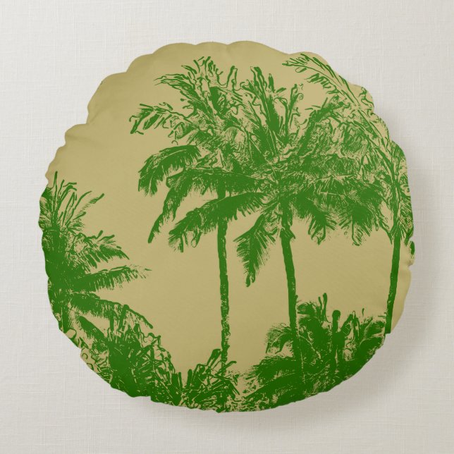 Coussins Ronds Makena Beach Hawaiian Sketchy Palms Reversible (Devant)