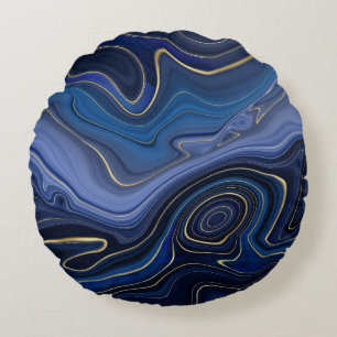 Coussins Ronds Malachite Bleue Accents Dorés Luxe Chic Gemme