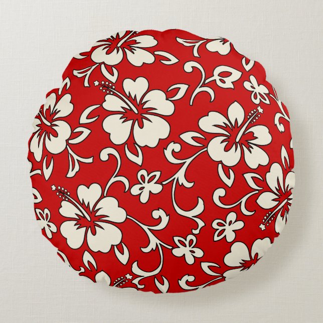Coussins Ronds Malia Hibiscus Hawaii Pareau Imprimer (Devant)