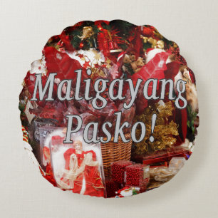 Coussins Ronds Maligayang Pasko ! Joyeux Noël à Tagalog wf