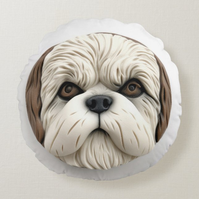 Coussins Ronds Malti Tzu Chien 3D Inspiré (Devant)