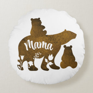Coussins Ronds Mama Bear avec 2 Cubs Maman de deux