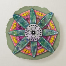 Mandala 8 pétales de fleurs vertes sur rouge