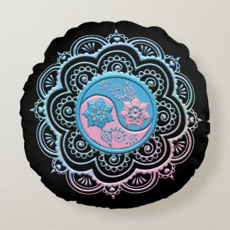 Coussins Ronds Mandala bleu et rose