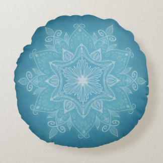 Coussins Ronds Mandala boho bleu turquoise moderne et tendance
