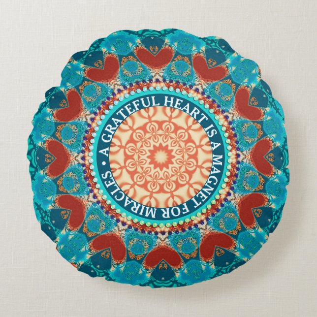 Coussins Ronds Mandala de teinte aqua personnalisable Citation de (Devant)