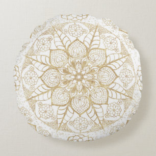 Coussins Ronds Mandala d'or à la main stylisée