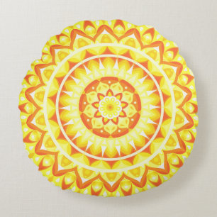 Coussins Ronds Mandala jaune soleil radieux déco bohème joyeuse