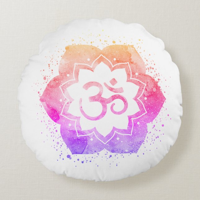 Coussins Ronds Mandala Ombre de fleur de Lotus de symbole d'OM de (Devant)