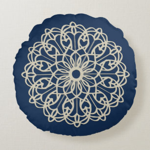 Coussins Ronds Mandala Orné Bleu Foncé