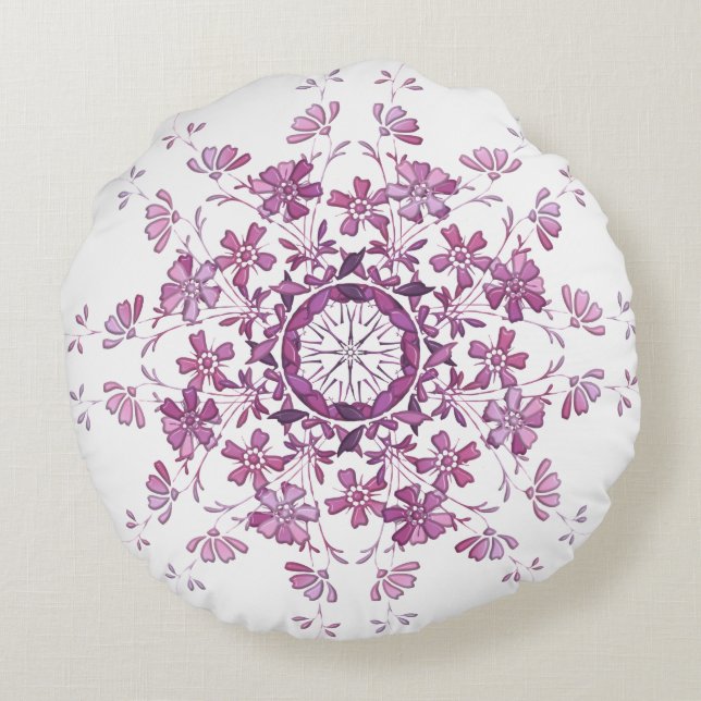 Coussins Ronds mandala. pourpre floral (Dos)