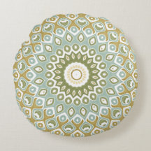 Mandala Terrien en Vert, Or et Bleu Clair