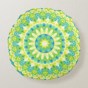 Coussins Ronds Mandala vert inspiré de la nature Bohème Paisible 