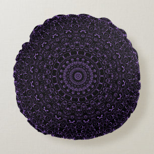 Coussins Ronds Mandala Violet Améthyste avec Symétrie Intriquée