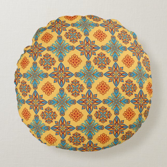 Coussins Ronds Mandalas en jaune ambre (Devant)