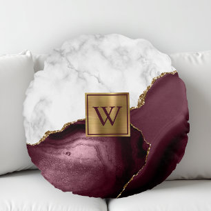 Coussins Ronds Marbre Blanc Agate de Bourgogne Doré Monogramme