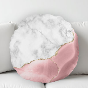 Coussins Ronds Marbre Blanc Agate Rose Doré
