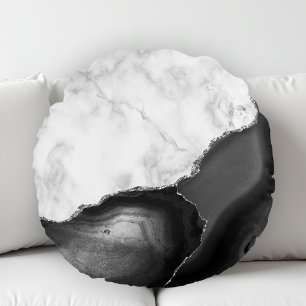 Coussins Ronds Marbre blanc Black Agate Parties scintillant en ar