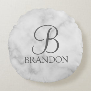 Coussins Ronds Marbre blanc de script personnalisé Monogramme et 