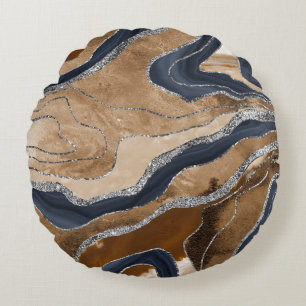 Coussins Ronds Marbre bleu marine Agate Argent Parties scintillan