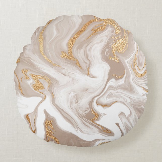Coussins Ronds Marbre liquide beige avec or brillant (Devant)