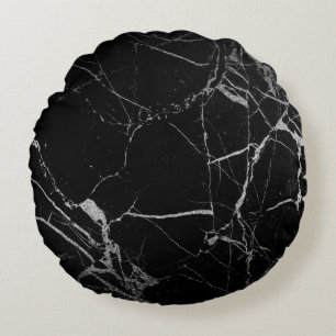 Coussins Ronds Marbre veiné noir et argent