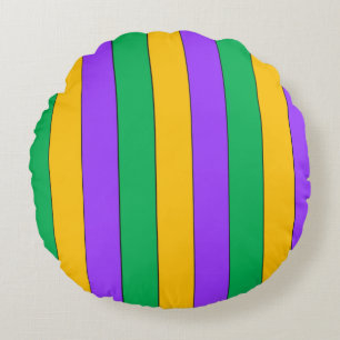 Coussins Ronds Mardi Gras Stripes Motif violet vert jaune