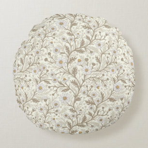 Coussins Ronds Marguerites en blanc et marron sur fond blanc cass