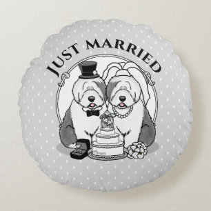 Coussins Ronds Mariage Chien de Berger Anglais Gris Mariée Marié