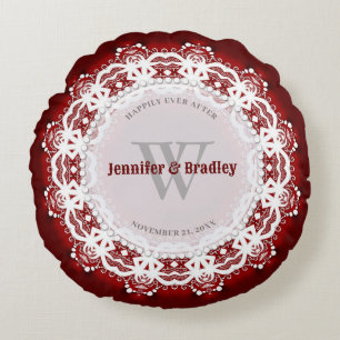 Coussins Ronds Mariage de dentelle rouge et blanc profond Keepsak