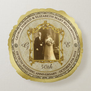 Coussins Ronds Mariage d'or Anniversaire classique cadre photo