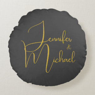 Coussins Ronds Mariage Moderne Minimaliste Plain Calligraphie Nom