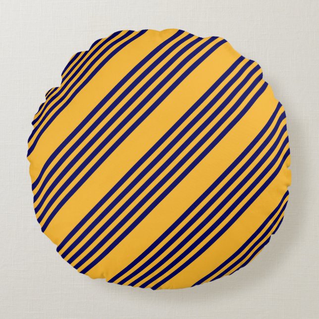 Coussins Ronds Marine bleu et jaune soleil cinq bandes motif (Devant)