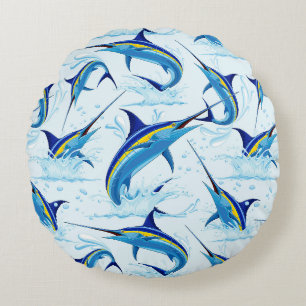 Coussins Ronds Marlin Bleu Jaillissant de l'Océan