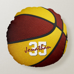 Coussins Ronds maroon or équipe couleurs garçon fille basket déco