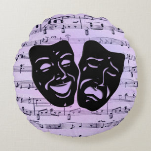 Coussins Ronds Masques de musique et de théâtre violets