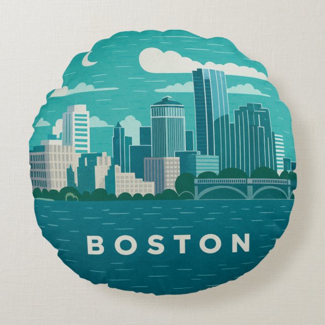 Coussins Ronds Massachusetts Night Cityscape | Boston City (Devant)