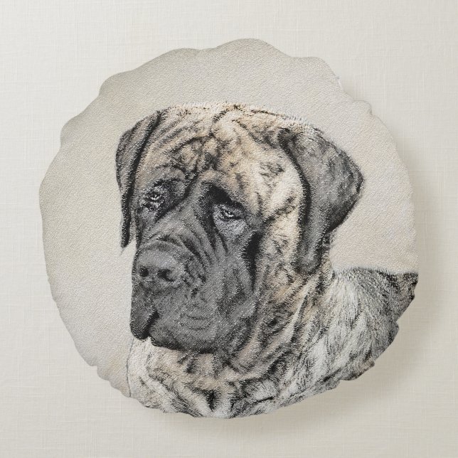 Coussins Ronds Mastiff anglais (Brindle) Peinture - Chien Art (Dos)