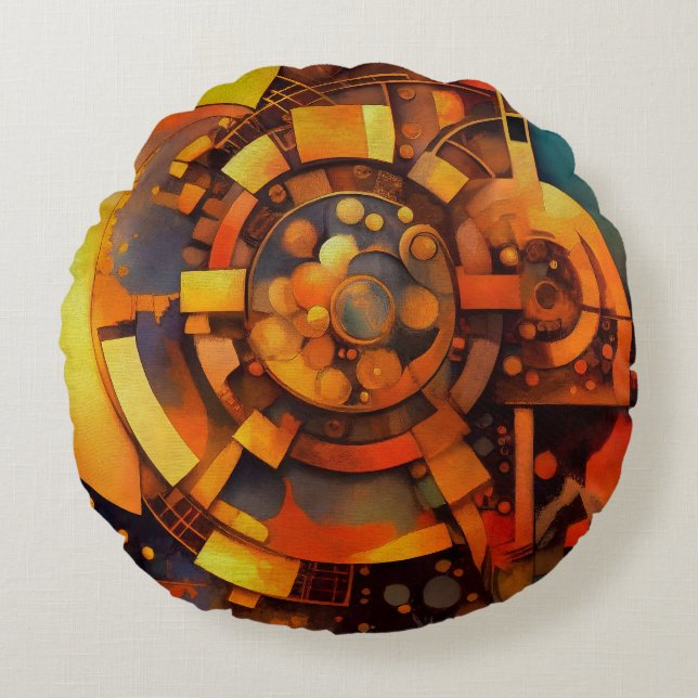 Coussins Ronds Mécanisme Solaire Steampunk Abstrait (Devant)